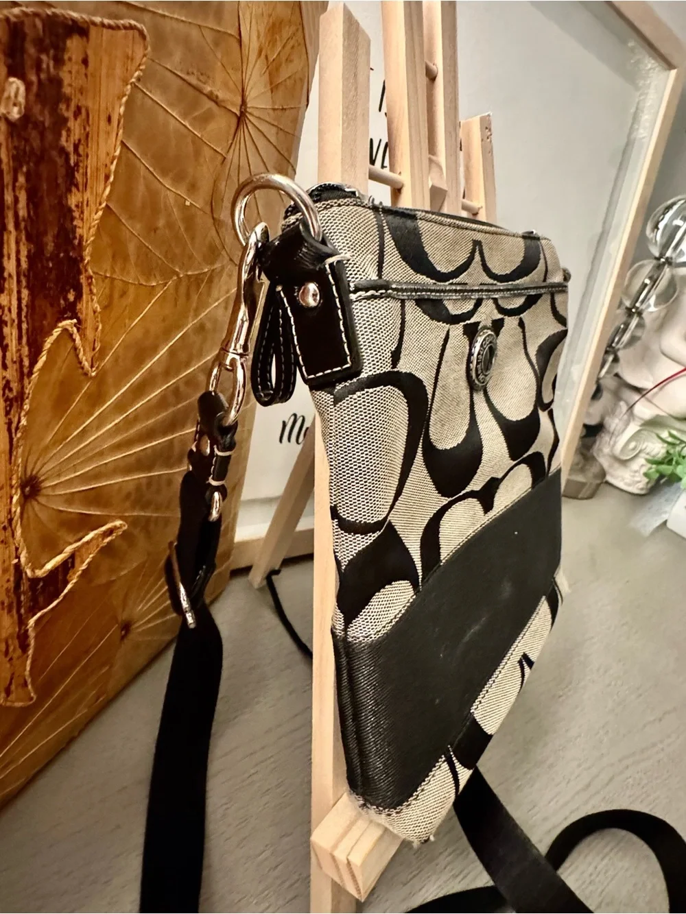 Coach Signature Black Khaki Swingpack Crossbody Bag